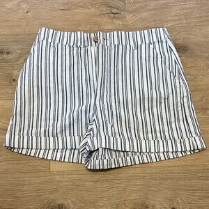 Forever 21 White and Navy Vertical Stripe Bermuda Shorts